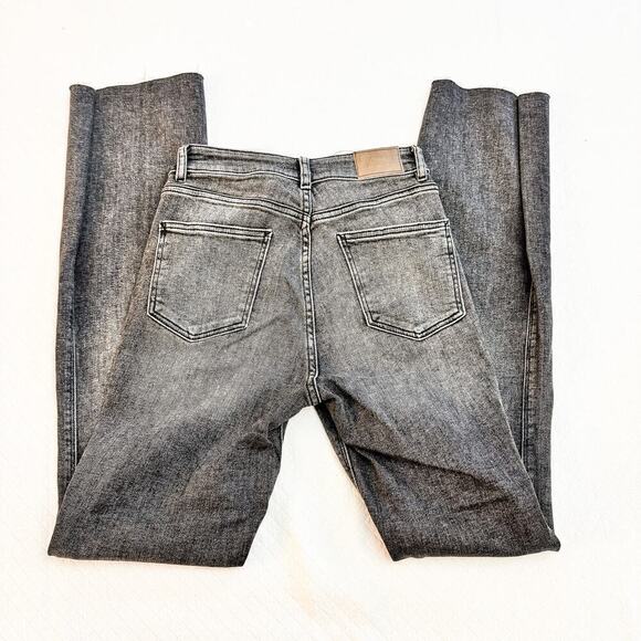Zara Gray Charcoal Split Hem Denim Jeans Straight Leg Size 4 - Picture 4 of 8